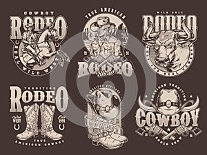 Cowboy rodeo monochrome set stickers