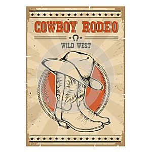 Cowboy rodeo poster.Western vintage illustration with text