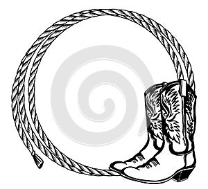 Cowboy rope frame with Cowboy boots. Vector illustration cowboy background for text photo