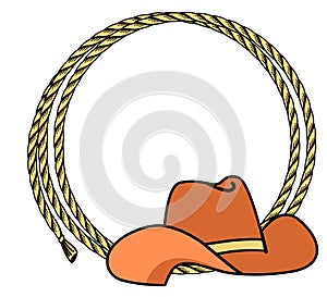 Cowboy rope frame with Western hat. Vector illustration cowboy background for text