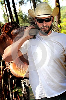 Cowboy with Saddle