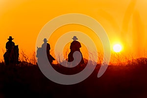 Cowboy silhouette riding a horse.