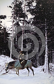 Cowboy into snowy landscape