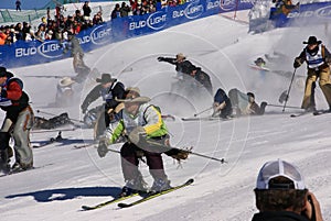 Cowboy Stampede - mass start of skiing cowboys