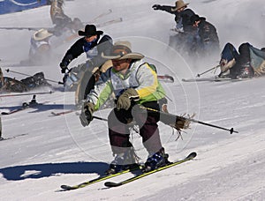 Cowboy Stampede - mass start of skiing cowboys