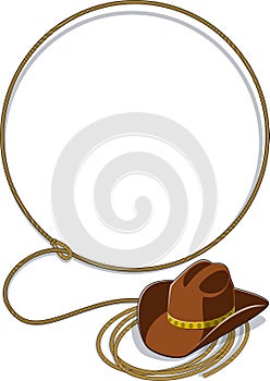 Cowboy stetson hat and lasso rope background photo