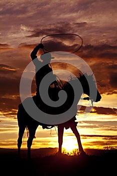 Vaquero balanceo soga sobre el un caballo página ángulo 