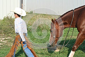 Cowboy walking horse
