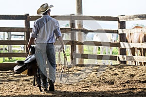 Cowboy walking and watching