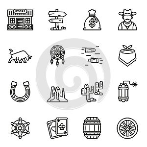 Cowboy, western, wild west icon set. American Frontier.