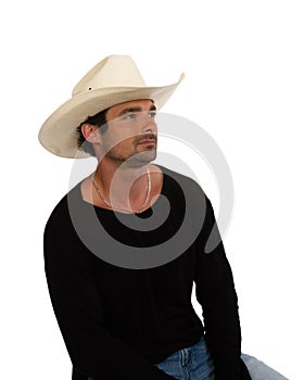 Cowboy in a white hat and black shirt
