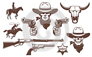 Cowboy Wild West retro design elements