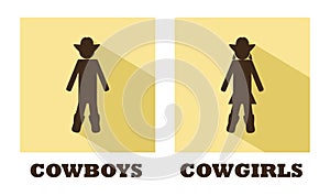 Cowboys and cowgirls vector flat toilet signs