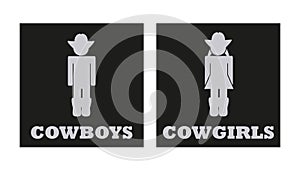 Cowboys and cowgirls vector toilet signs