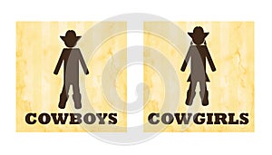 Cowboys and cowgirls vector toilet signs