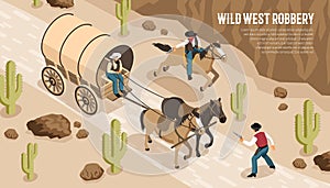 Cowboys Robbery Isometric Horizontal Illustration