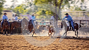 Cowboys Team Roping A Calf