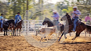 Cowboys Team Roping A Calf