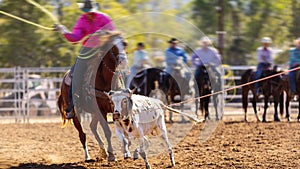 Cowboys Team Roping A Calf