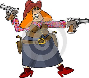 Cowgirl with 2 six shooters
