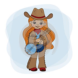 COWGIRL BANJO Western Music Festival Vector Illustration Set