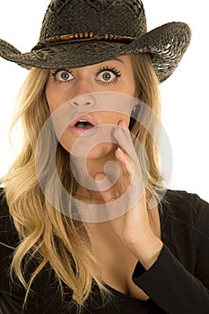 Cowgirl in black mouth open look