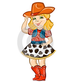 Cowgirl child isolated on white.