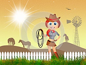 Cowgirl in the farm