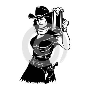 Cowgirl - Girl and beer, Wild West, Cowboy Silhouette, Vector Clip Art, Cut Ready