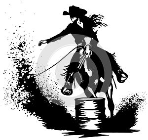 Cowgirl and horse barrel racing