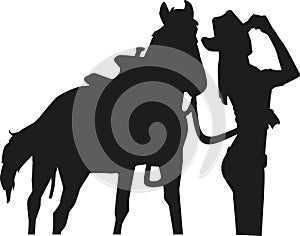 Cowgirl with horse silhouette