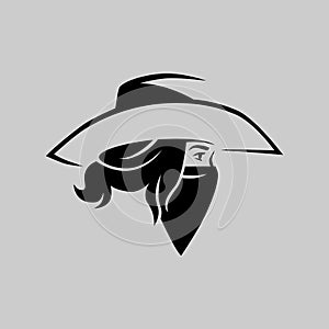 Cowgirl outlaw symbol on gray backdrop