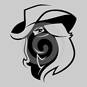 Cowgirl outlaw symbol on gray backdrop