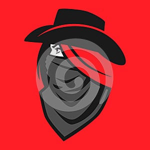 Cowgirl outlaw symbol on red backdrop