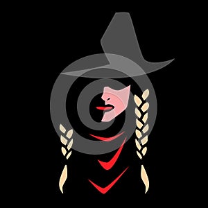 Cowgirl portrait symbol on black backdrop