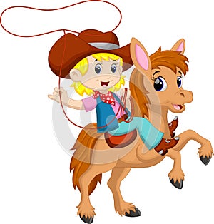 Cowgirl riding a horse with Lasso