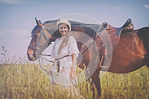 Cowgirl in white dress