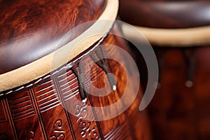 cowhide djembe drum detail shot