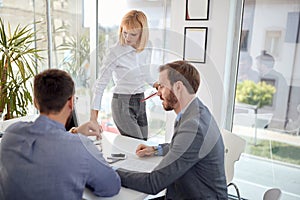 Coworker business colleagues working  in office