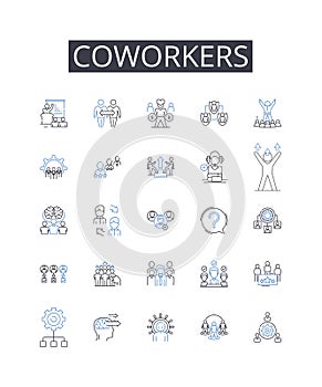Coworkers line icons collection. Contracts, Positions, Commodities, Derivatives, Hedging, Leverage, Options vector and
