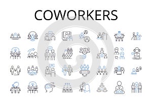 Coworkers line icons collection. Peers, Associates, Colleagues, Companions, Acquaintances, Contemporaries, Allies vector