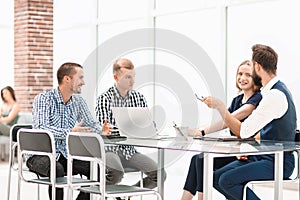 Coworkers team working new startup project at office