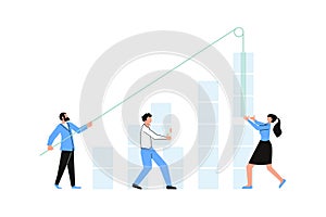 Coworkers work together on a business plan and bild a graph