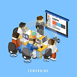 Coworking concept 3d isometric infographic