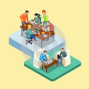 Coworking flat 3d web isometric infographic concept photo