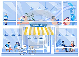 Coworking Office Advertising Flat Cartoon Banner