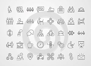 Coworking office business workspace, line icons design photo