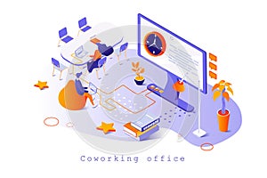 Coworking office concept in 3d isometric design. Vector illustration