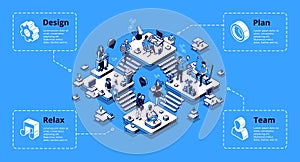 Coworking office infographics isometric landing