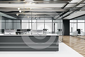 Coworking office interior and reception table